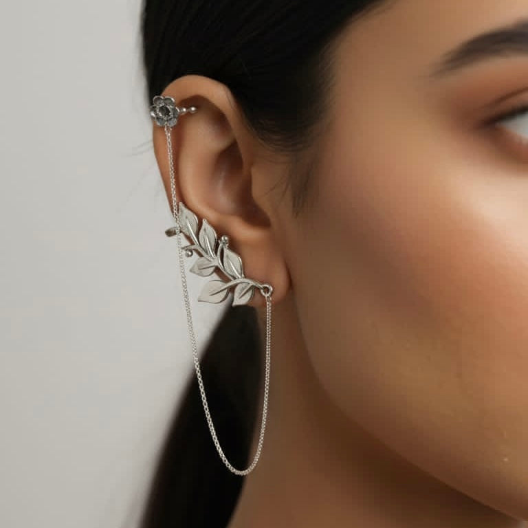 Vanya Nose Chain Ear Cuff - Silver Plated | Symbolising Strength