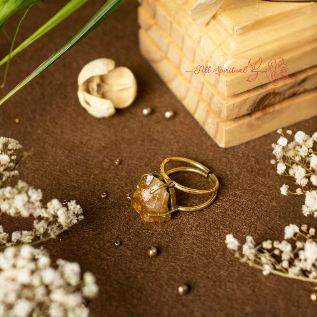 Citrine Ring – Raw Natural Stone Adjustable Gold Plated | Reminder of Abundance