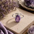 Amethyst Ring – Faceted Natural Stone Silver Plated Adjustable | Fortuna