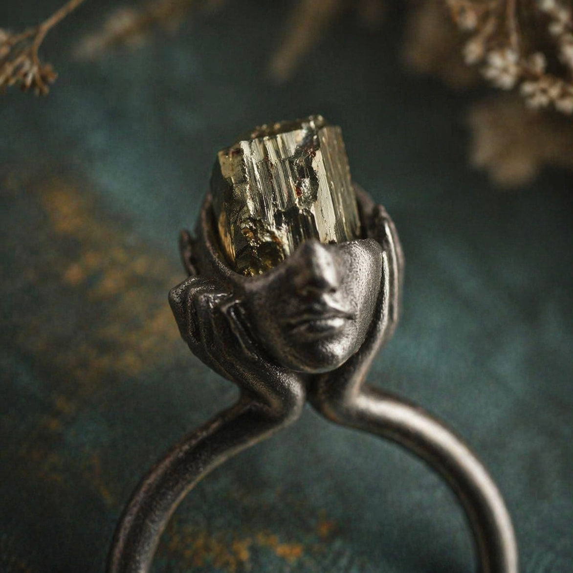 Vision Within Pyrite Ring – Raw Natural Stone Adjustable Silver Plated | A Symbol of Inner Strength & Clarity