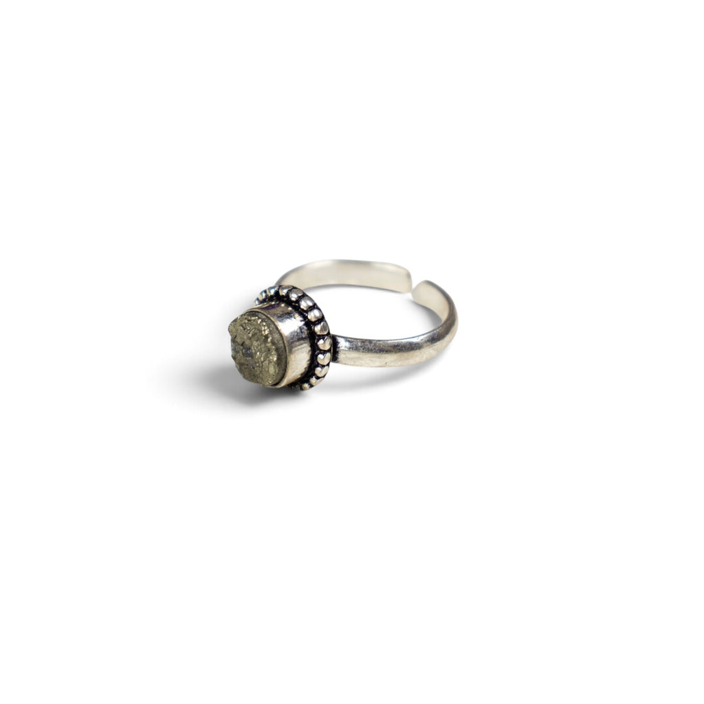 Pyrite Ring - Raw Natural Minimal Stone Silver Plated Adjustable Size (5 pcs)