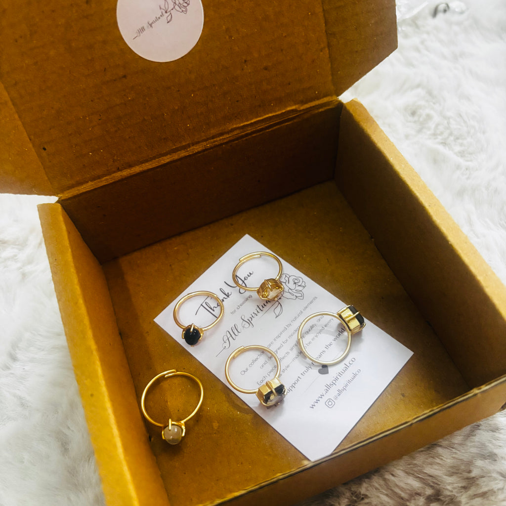 Gemstone Ring - Minimal Mix Stone Brass Goldplated Adjustable Size (Pack of 5)