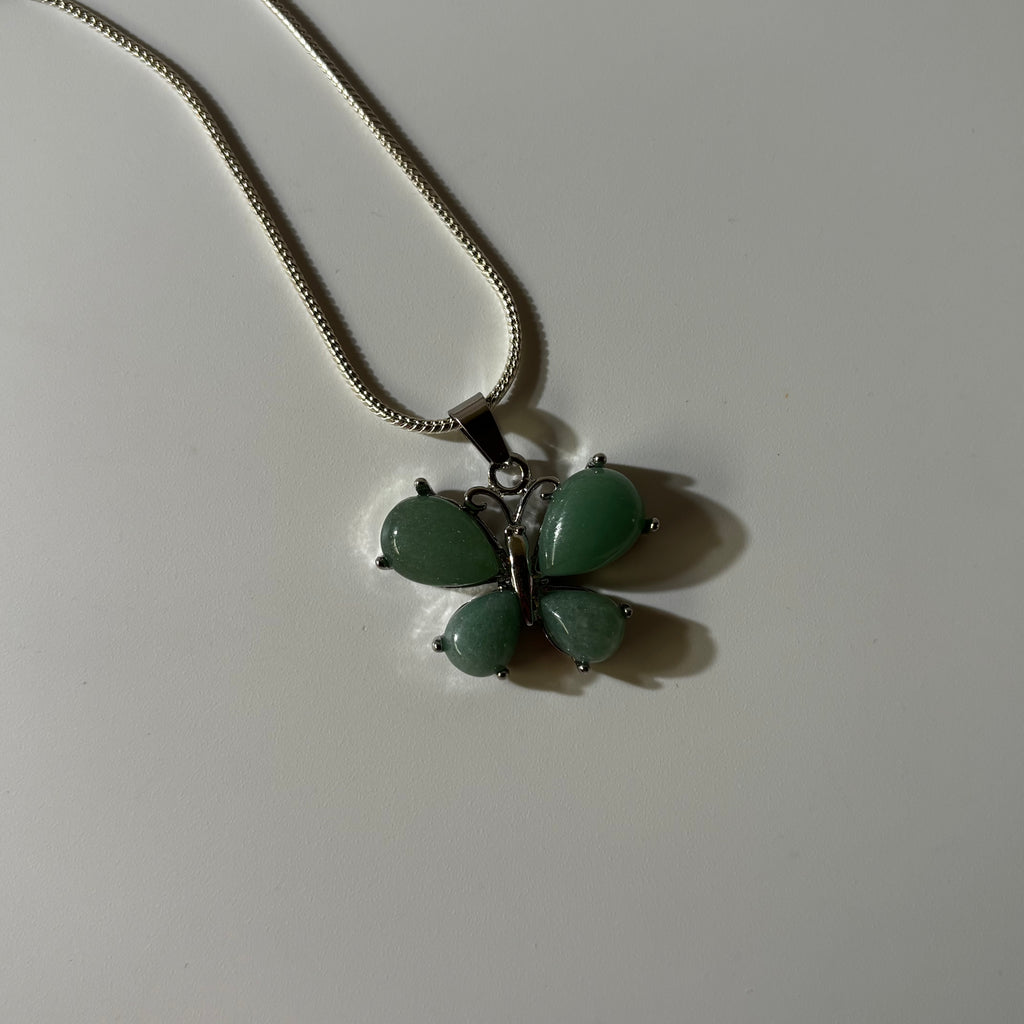 Green Aventurine Pendant - Butterfly Natural Stone Anti tarnish | New Beginnings