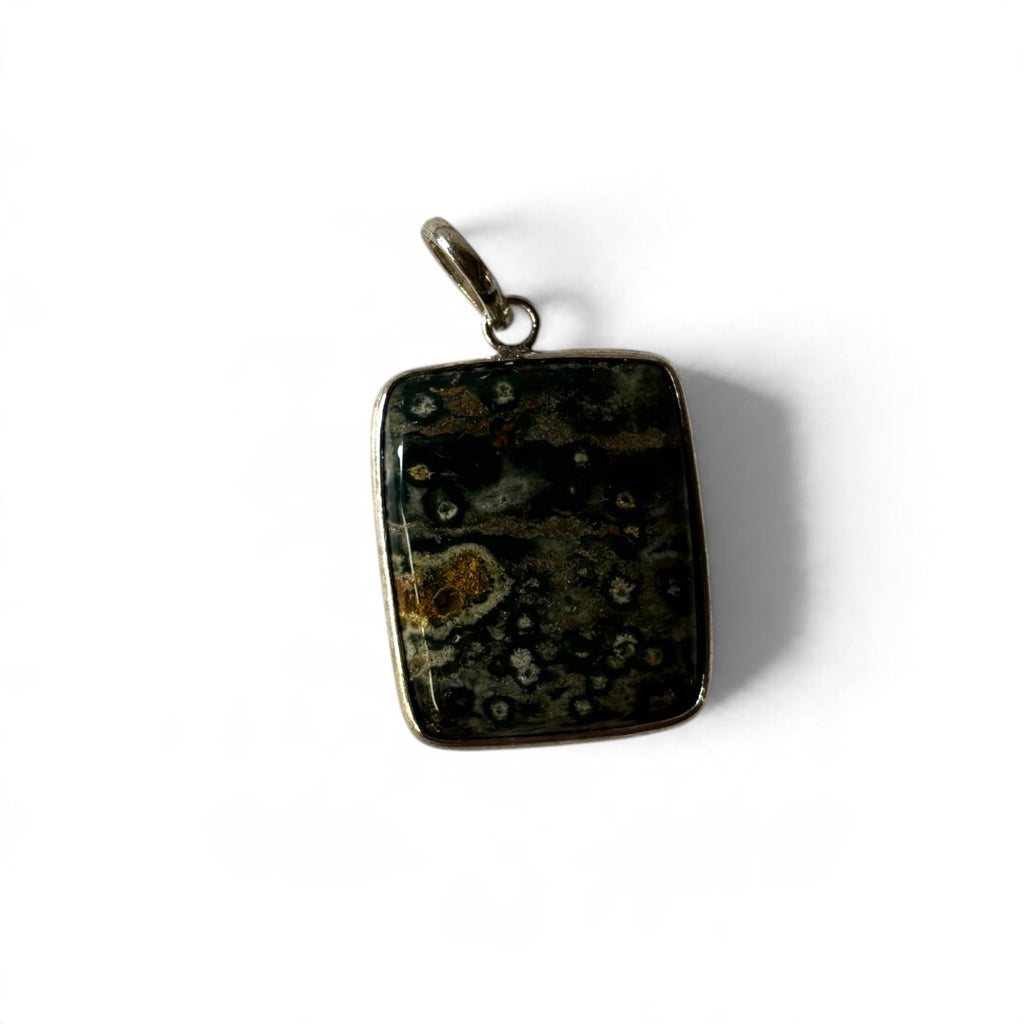 Earthy Ocean Jasper Pendant - Natural Stone Silver Plated | Rare IV