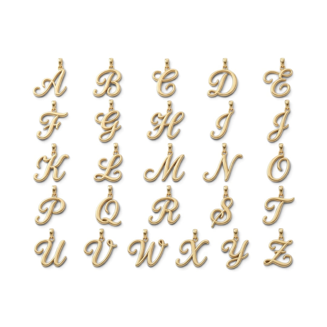 Alphabet Code Pendant 01 - Brass Gold Plated | A to Z Initials