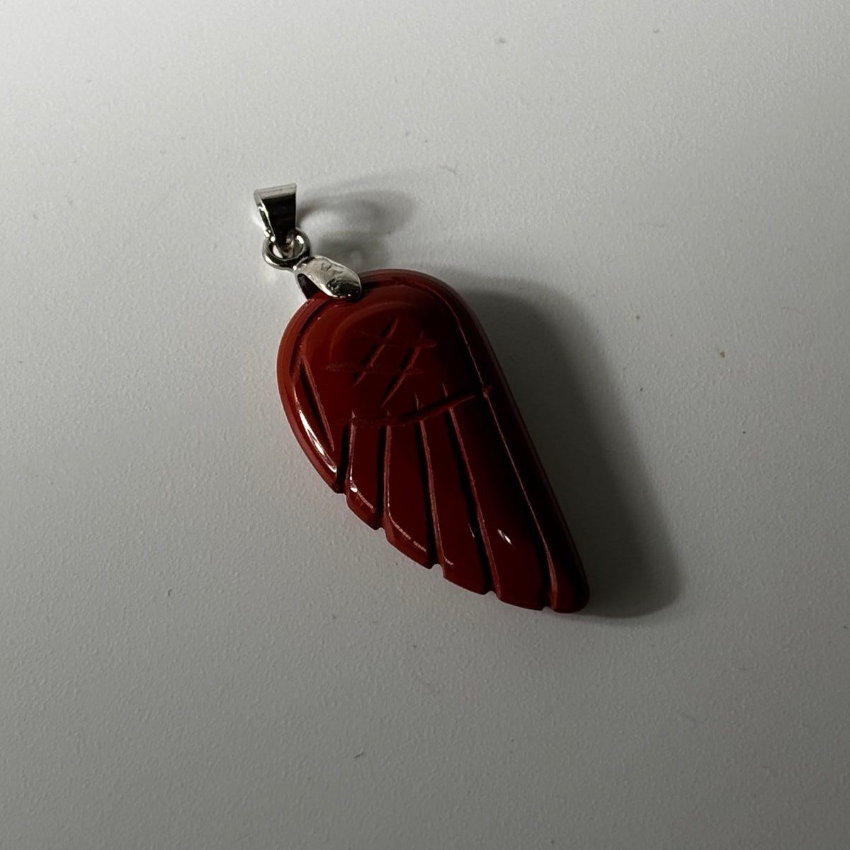 Red Jasper Pendant - Guardian Angel Wing Carved Natural Stone | Divine Guidance