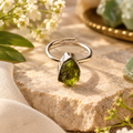 Peridot Ring - Raw Natural Stone Silver Plated Adjustable Size (5 pcs)