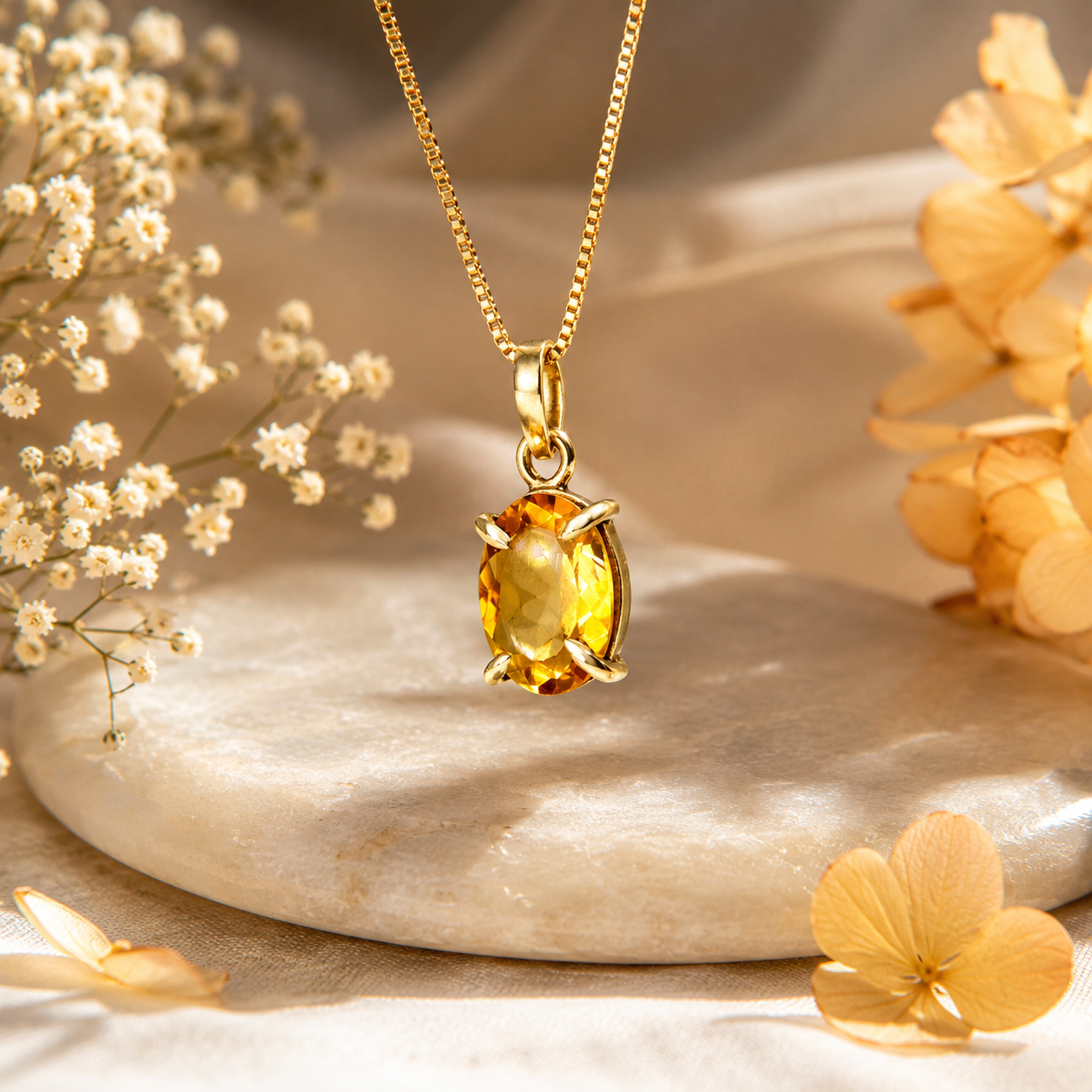 Citrine Pendant – Faceted Natural Stone Gold Plated | Serena