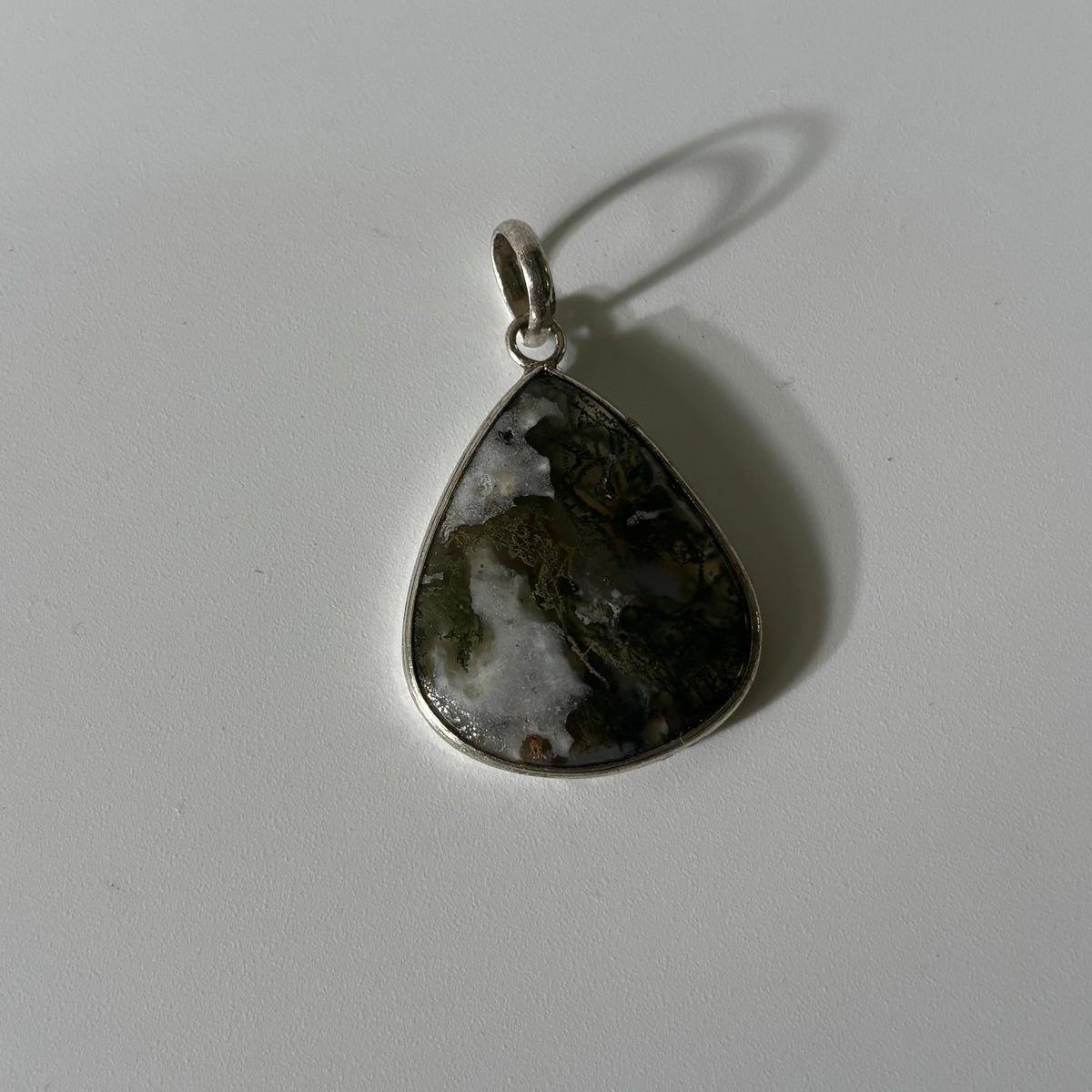 Forest Green Moss Agate Pendant - Natural Stone Silver Plated | Rare III