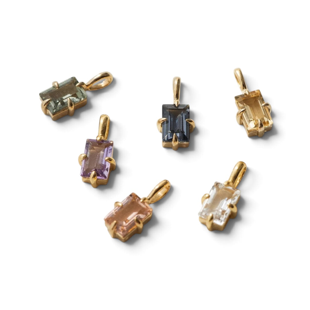 Assorted Crystals Pendant – Rectangle Shape Faceted Stone Silver Plated | Raíz