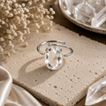 Clear Quartz Ring – Faceted Natural Stone Silver Plated Adjustable | Fortuna