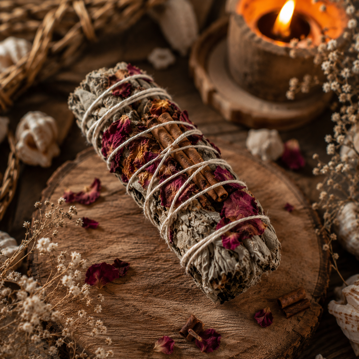 Sacred Rose & Cinnamon Sage Smudge Stick | Believed to Inspire Love & Harmony
