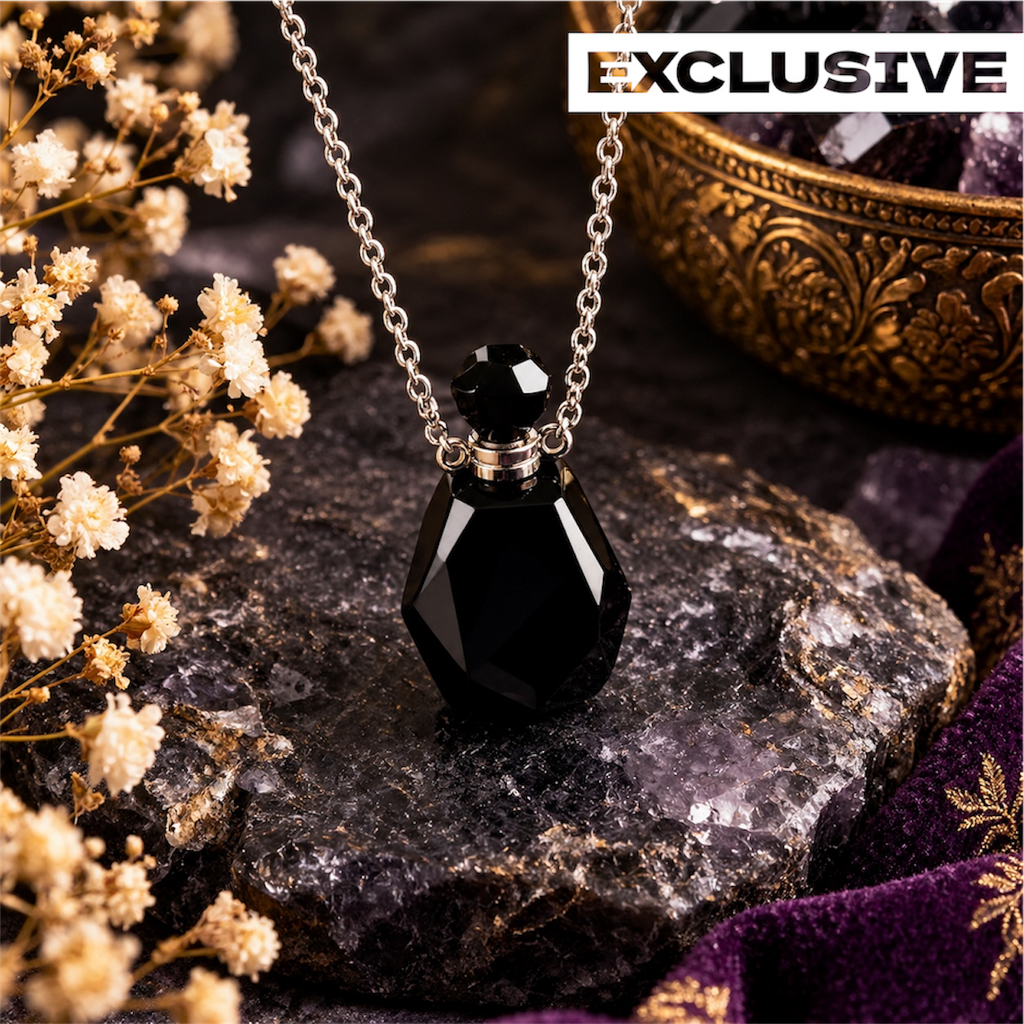 Black Obsidian Pendant - Perfume Bottle Carved Openable  Natural Stone | Protection