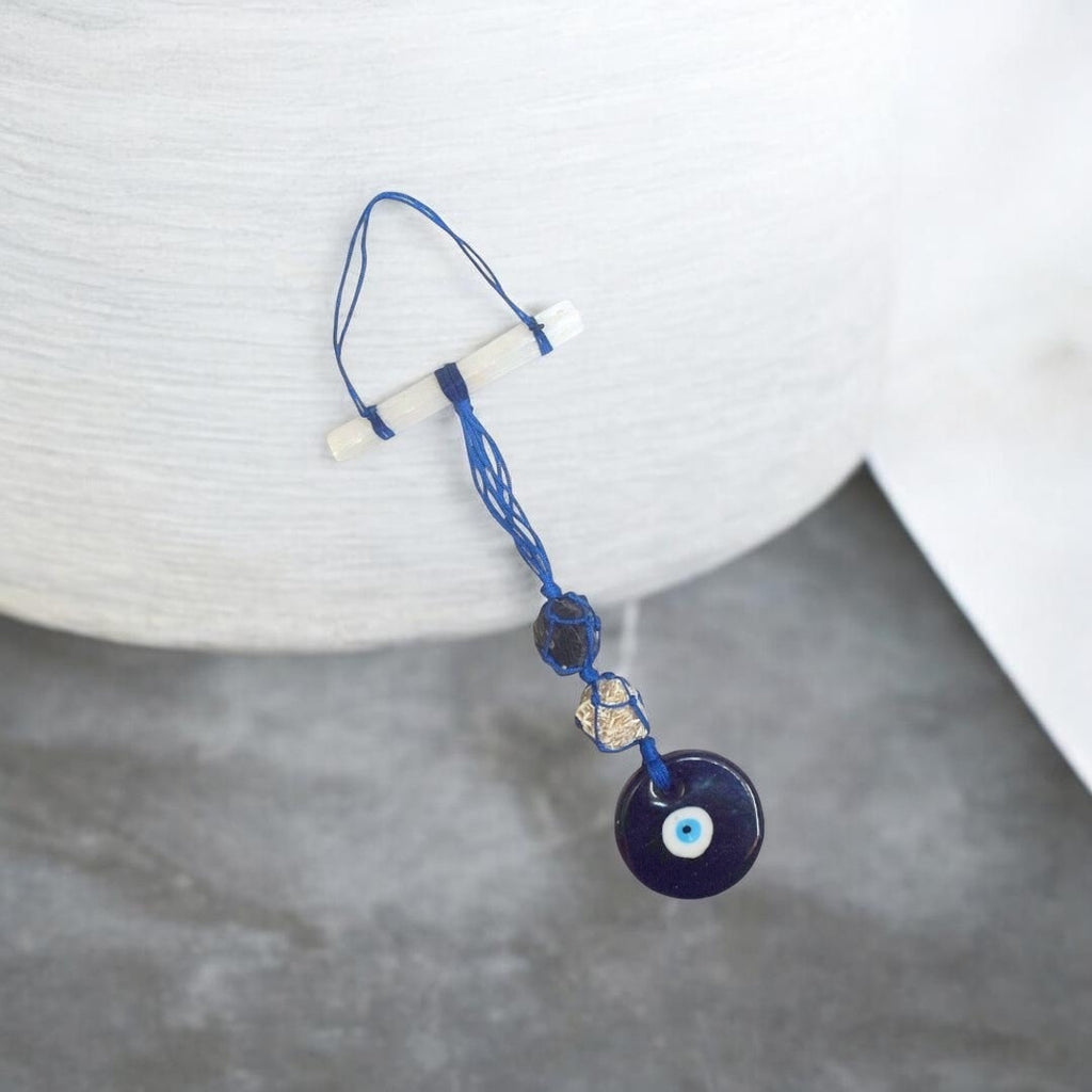 Selenite, Black Tourmaline, Desert Rose & Evil Eye Door Hanging - Raw Natural Crystals | Guardian Angel Protection