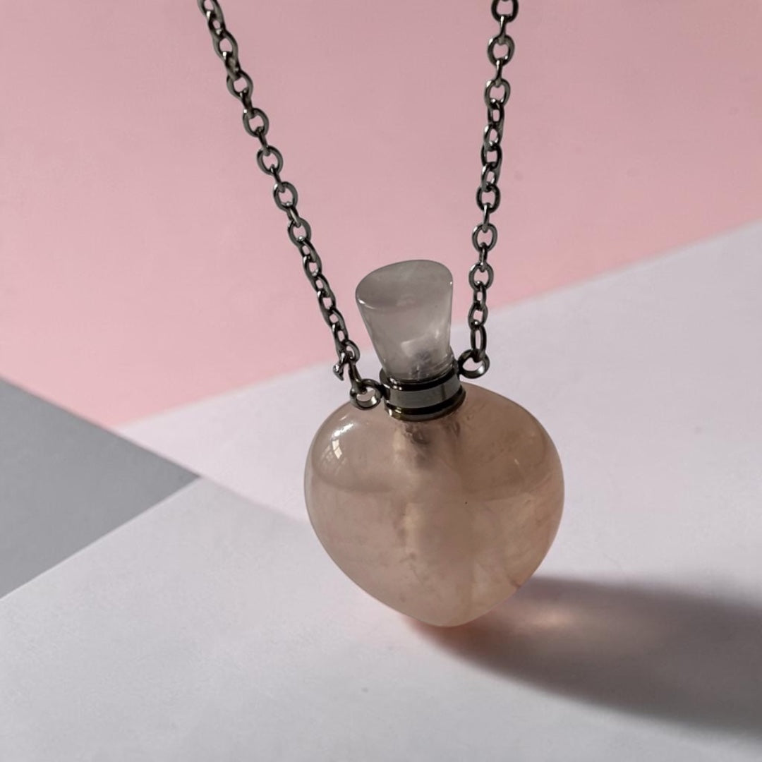 Rose Quartz Pendant - Perfume Bottle Carved Openable  Natural Stone | Affinity