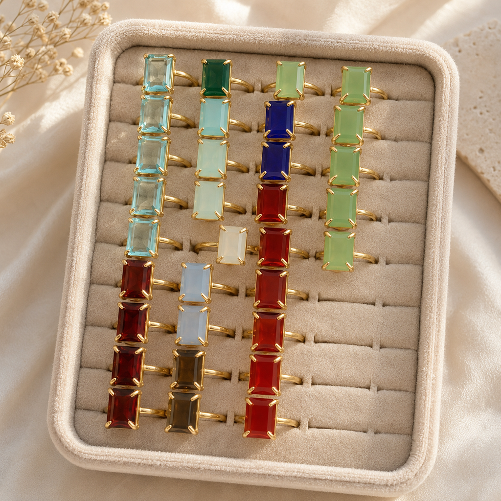 Assorted Crystal Ring – Raw Square Natural Stone Gold Plated | Gracia