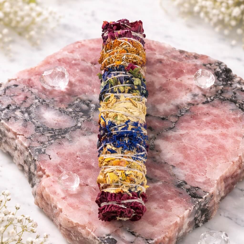 Seven Chakra Floral Sage Smudge Stick | Believed to Support Energy Balance, Spiritual Alignment & Gentle Space Cleansing
