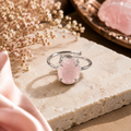 Rose Quartz Ring – Faceted Natural Stone Silver Plated Adjustable | Fortuna