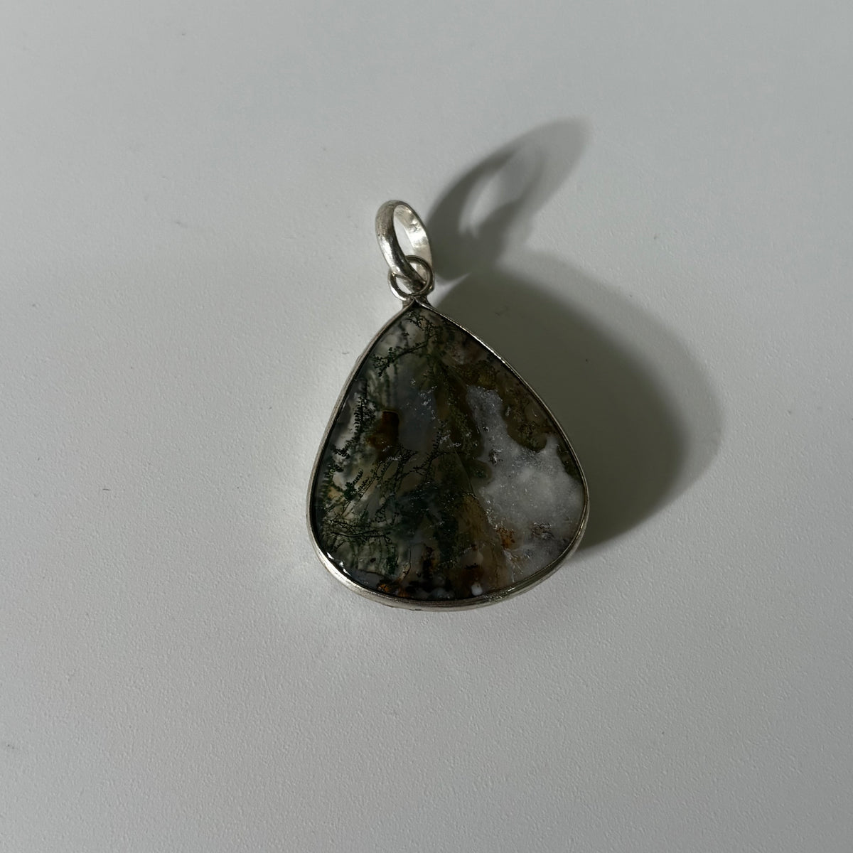 Forest Green Moss Agate Pendant - Natural Stone Silver Plated | Rare III