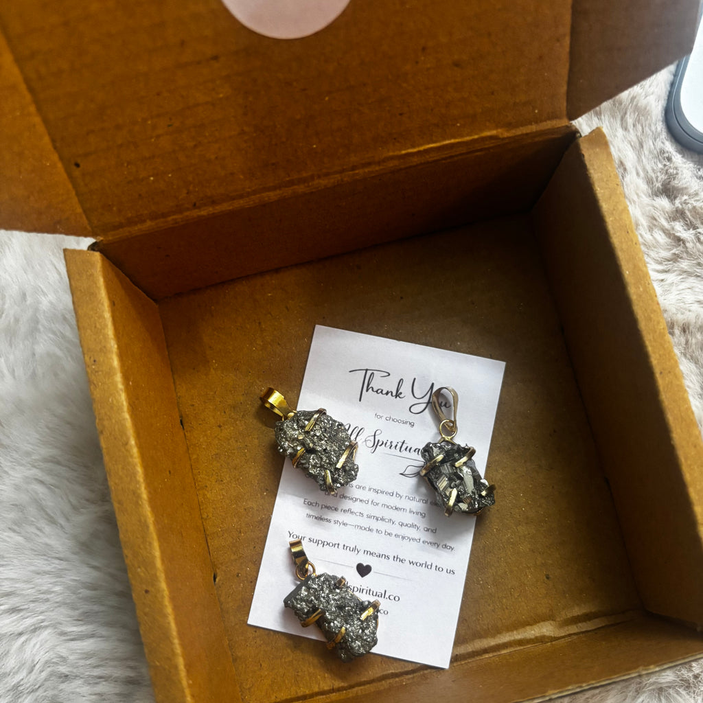 Pyrite Pendant - Raw Natural Cluster Stone Brass Golden Finish (Pack of 3)