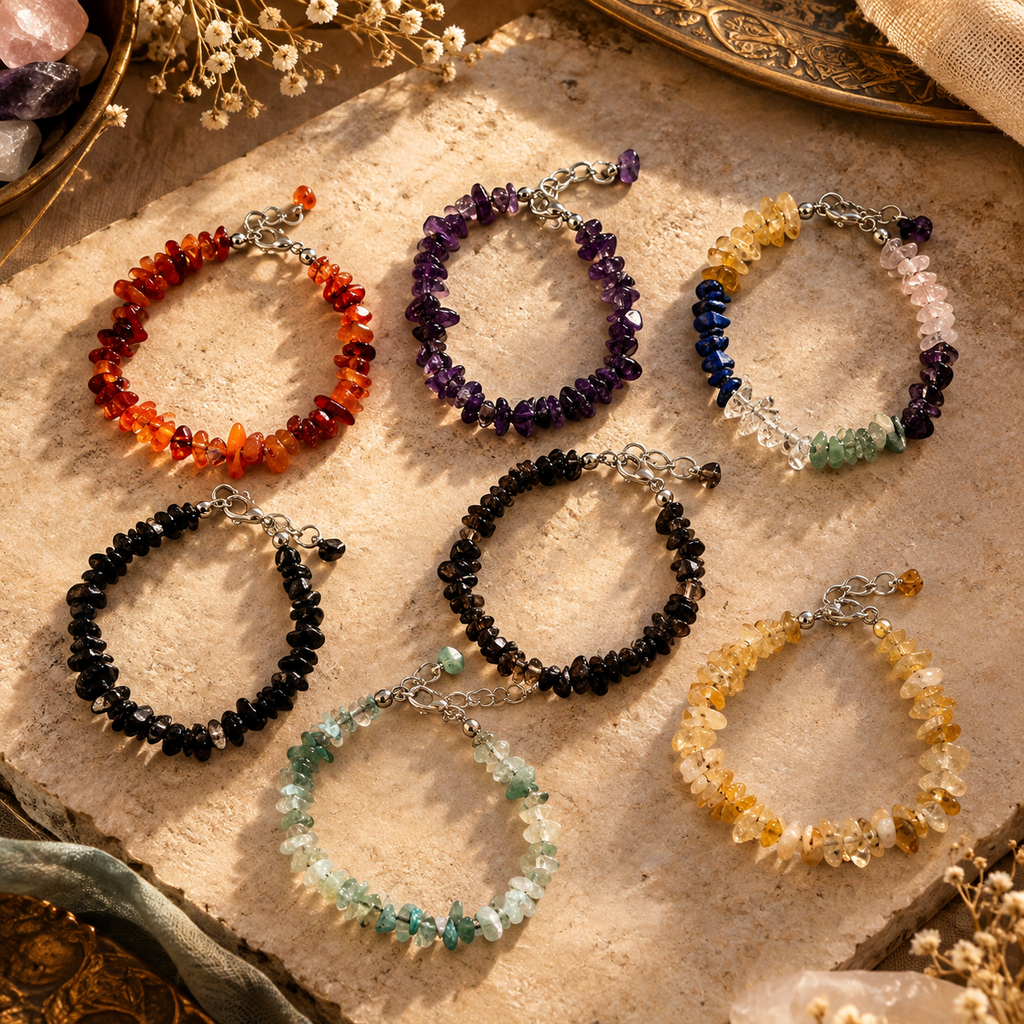 Assorted Crystals Bracelets - Chips Natural Stone Adjustable | Destino
