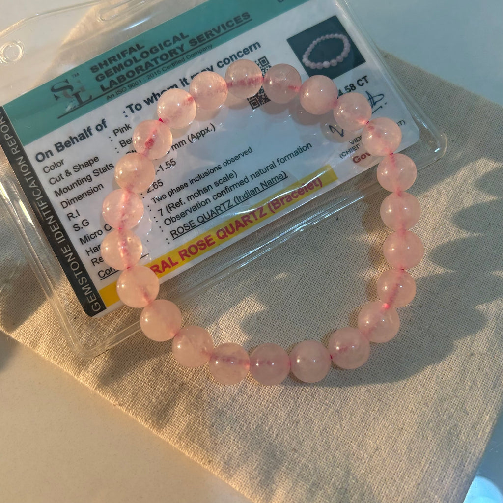 Rose Quartz Crystal Bracelet - Original Round | Traditionally Known as the Stone of Love & Inner Peace