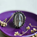 Mother Pearl Ring - Raw Natural Stone Oxidised Silver Plated Adjustable | Brillo