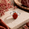 Red Jasper Ring – Faceted Natural Stone Silver Plated Adjustable | Fortuna