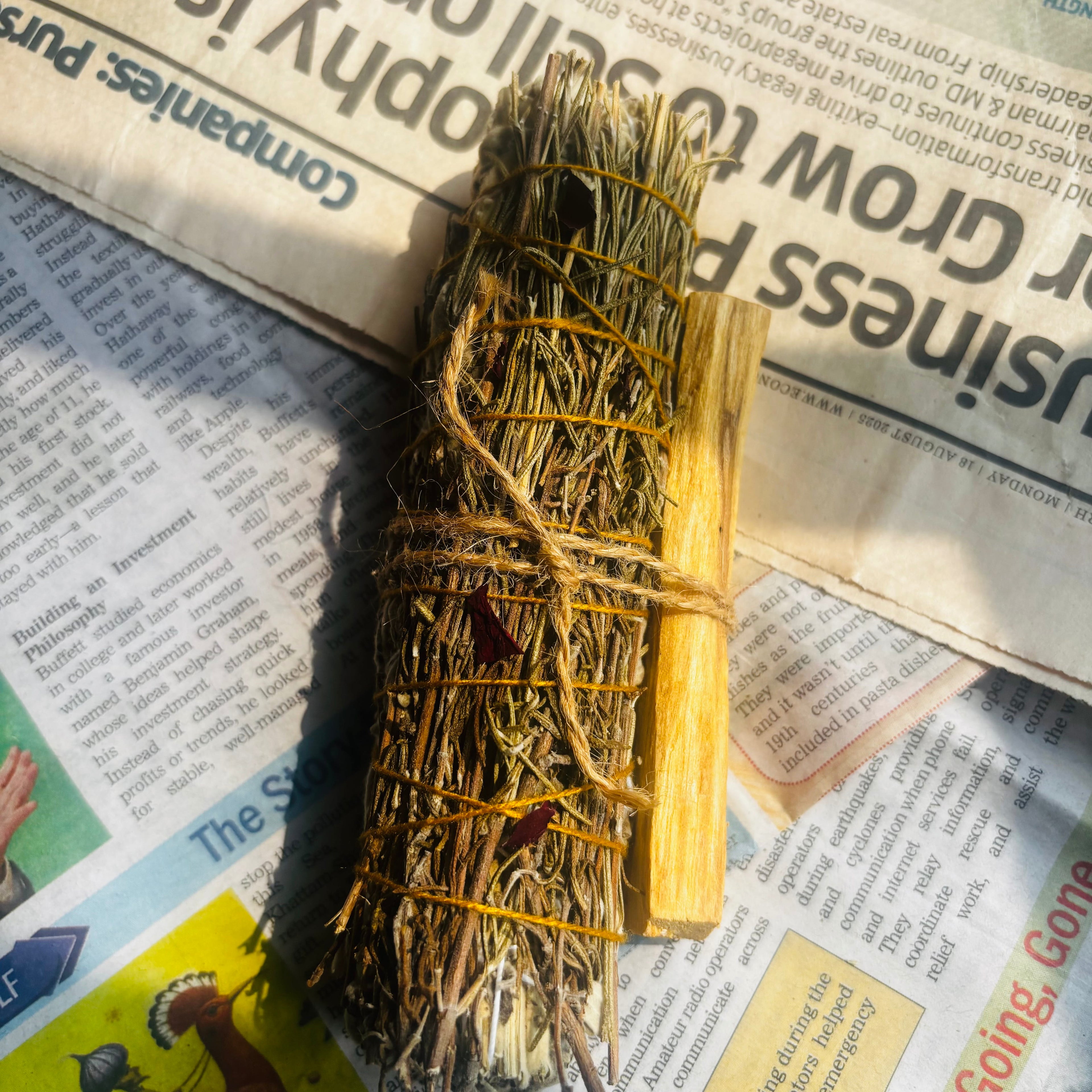 Mystic Rosemary Sage Smudge Stick with Palo Santo Holy Wood & Delicate Petal Accents | Believed to Support Energy Cleansing & Harmony