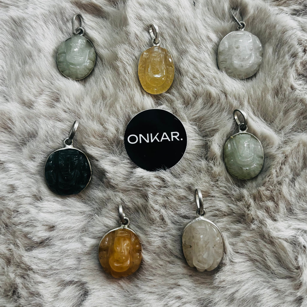 Gemstone Ganesha Pendant - Natural Stone German Silver Mix Assorted (Pack of 7)