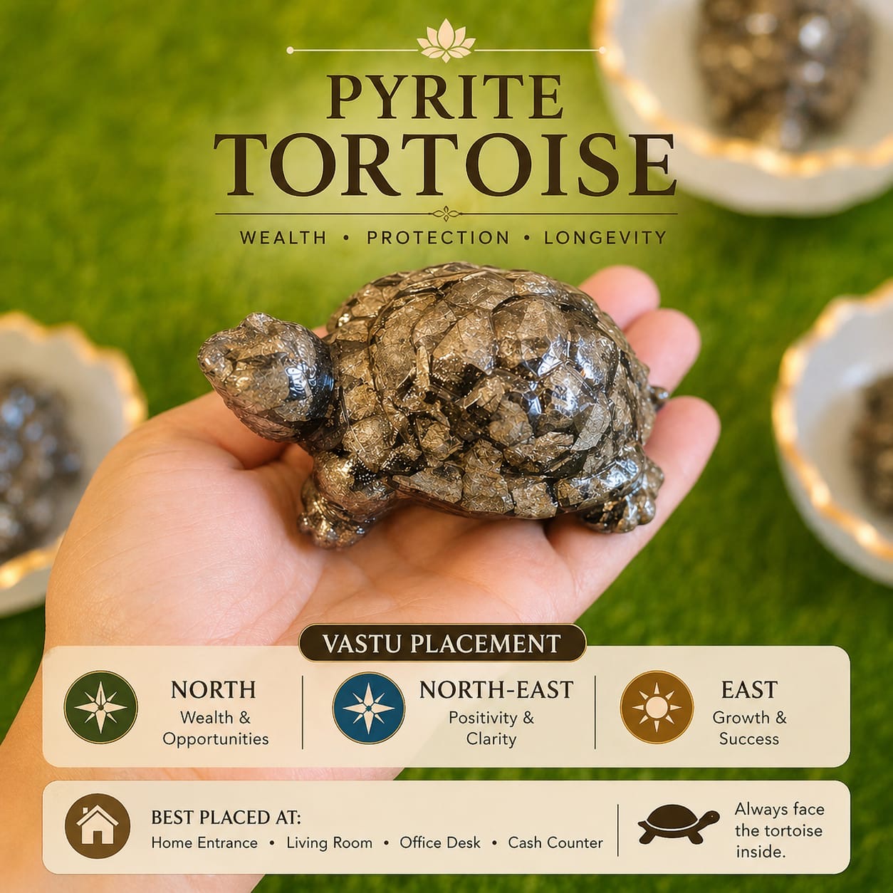 Pyrite Tortoise - Pyrite Orgonite Turtle | Vastu Inspired Home Decor & Housewarming Gift