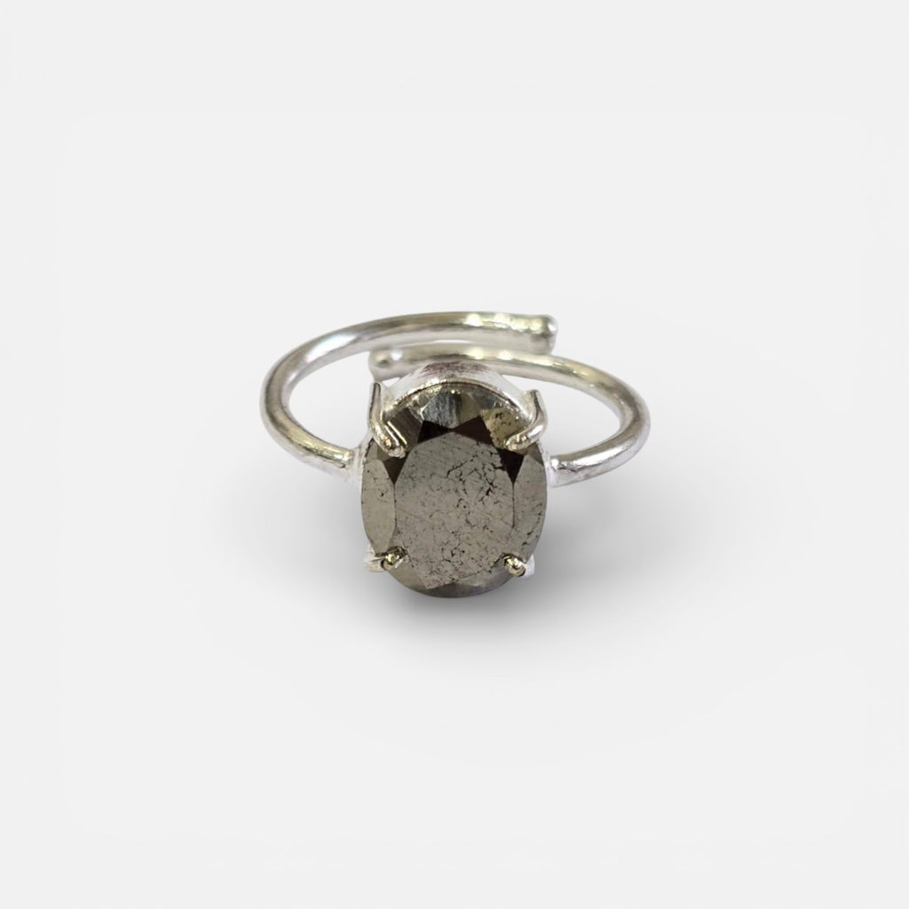 Pyrite Ring – Natural Gemstone  Silver Adjustable | Reminder of Abundance
