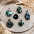 Abalone Shell Pendant - Natural Abalone Stone German Silver Mix Assorted (Pack of 5)