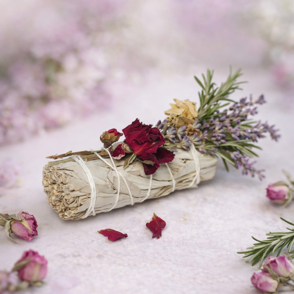 Sacred California White Sage Rosemary Floral Wand | Believed to Support Protection, Clarity & Spiritual Refreshment