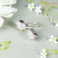 Rose Quartz Ring - Raw Natural Dual Stone Adjustable Silver Plated | Crest of Love