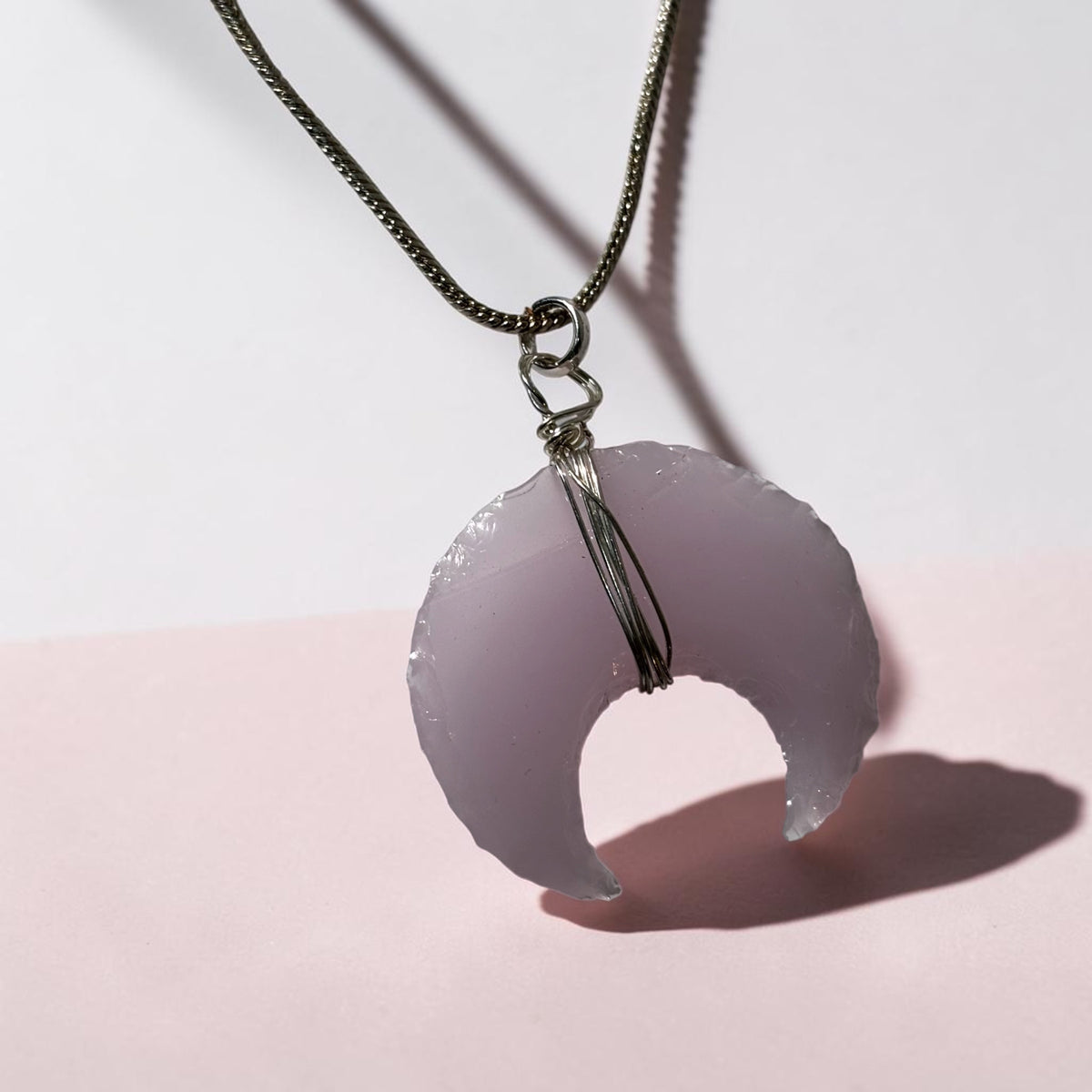 Rose Quartz Pendant - Crescent Moon Carved | Pureza