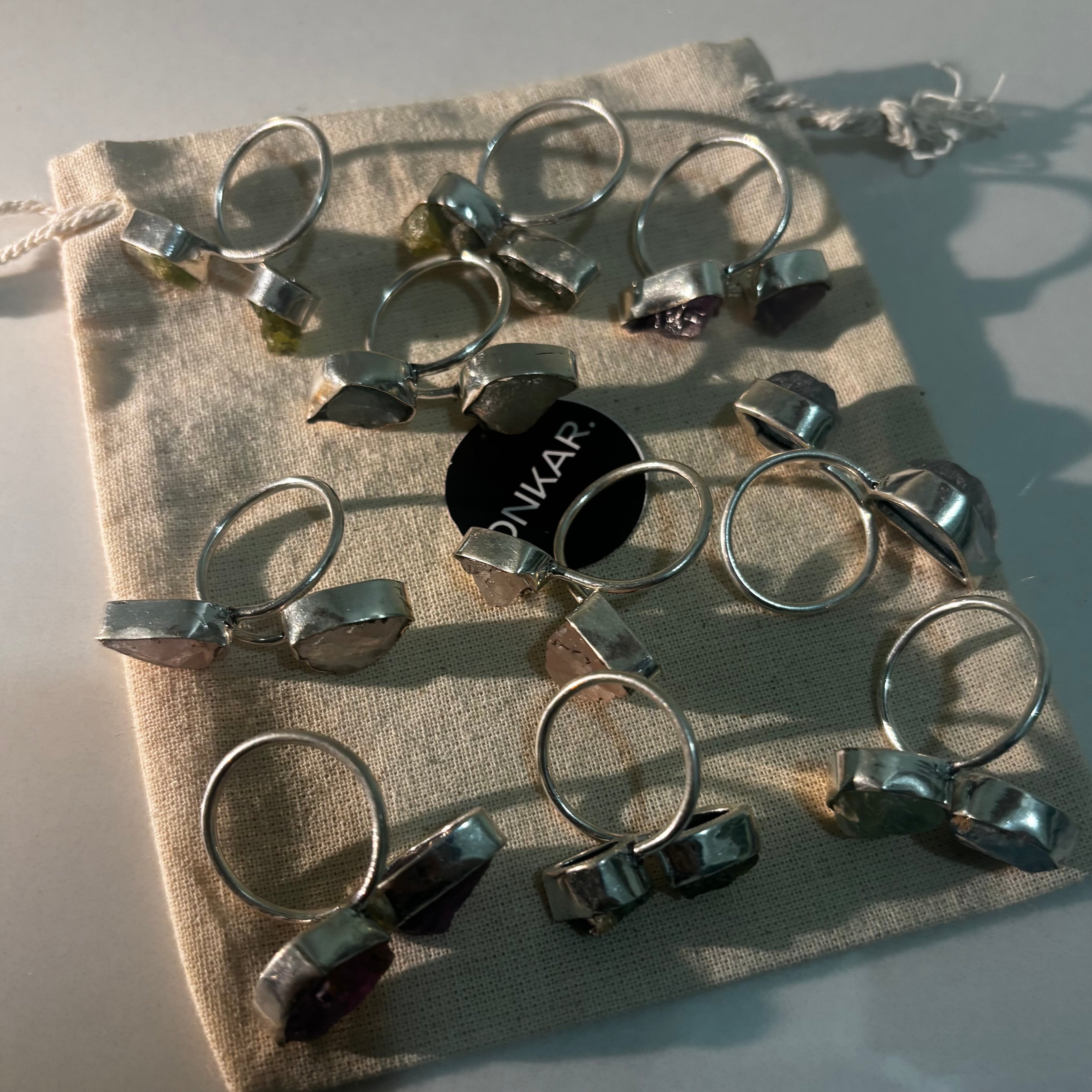 Gemstone Ring - Raw Natural Dual Stone German Silver Adjustable Size Mix Assorted (Pack of 10)