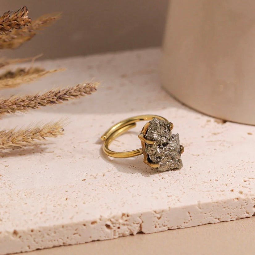 Pyrite Ring - Natural Stone Adjustable Gold Plated