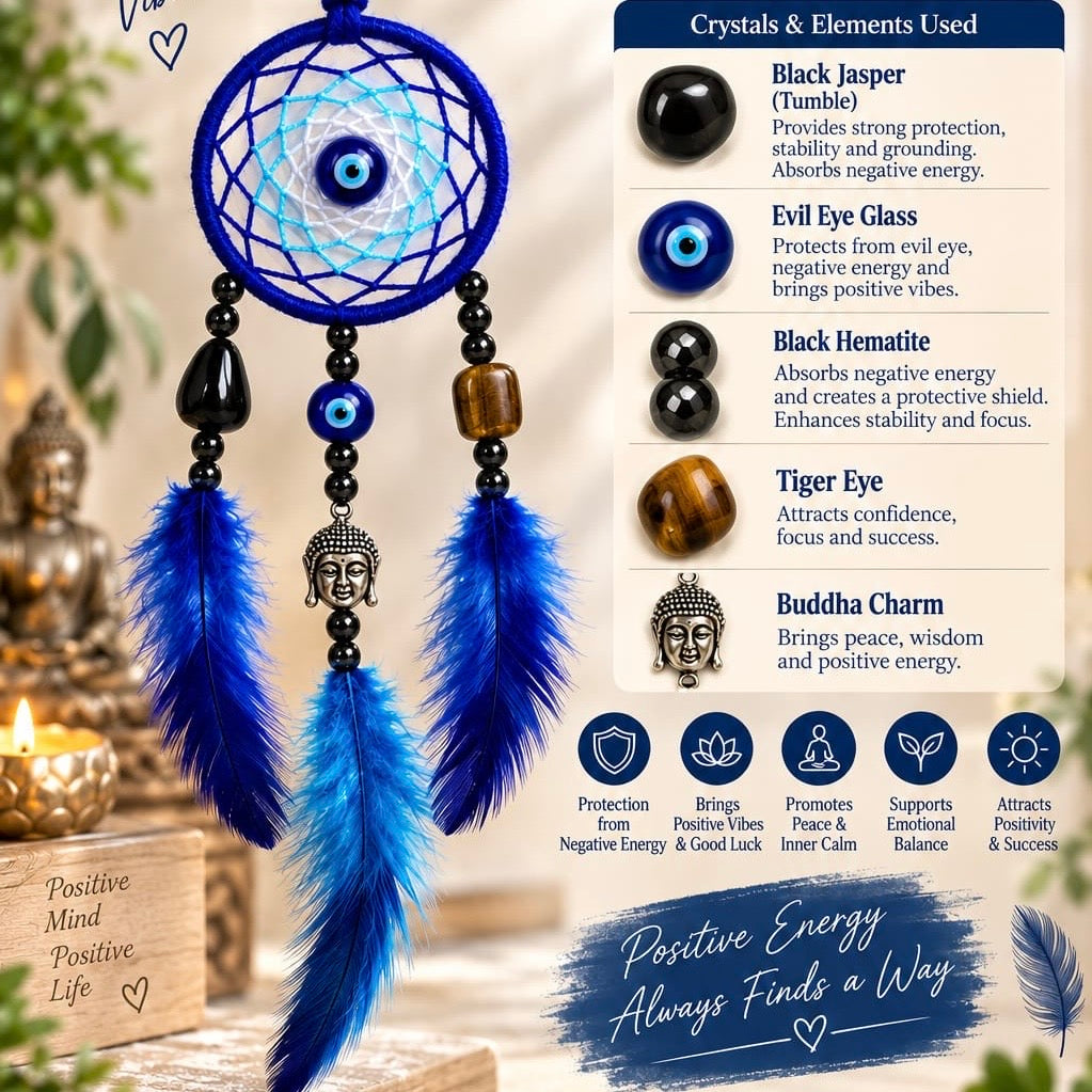 Evil Eye Dream Catcher - With Natural Crystals & Buddha Charm