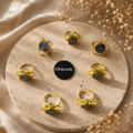 Abalone Shell Floral Ring - Natural Abalone Stone Brass Goldplated Adjustable Size (Pack of 7)