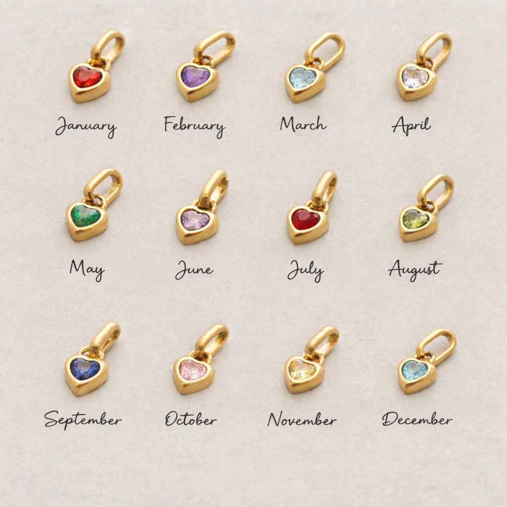 Birthstone Pendant - Heart Shape Minimal Original Stone | Mix Exclusive Gold Plated | Symbol of Your Journey