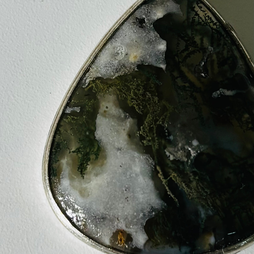 Forest Green Moss Agate Pendant - Natural Stone Silver Plated | Rare III