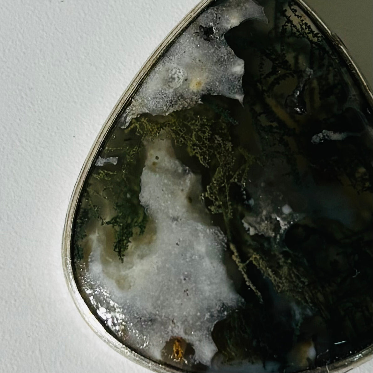 Forest Green Moss Agate Pendant - Natural Stone Silver Plated | Rare III
