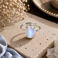 Moonstone Ring – Faceted Natural Stone Silver Plated Adjustable | Fortuna