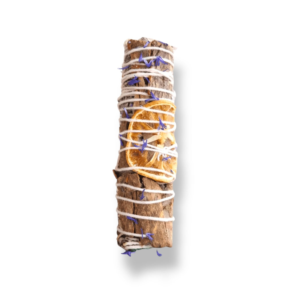 Orange & Cinnamon, Blue Cornflower Sprinkle Sage Smudge Stick | Believed to Uplift Mood, Attract Positivity & Inspire Joy