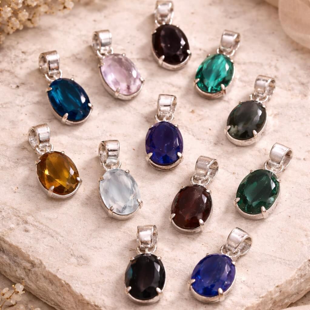 Assorted Crystal Pendant – Faceted Oval Natural Stone Silver Plated | Encantadora