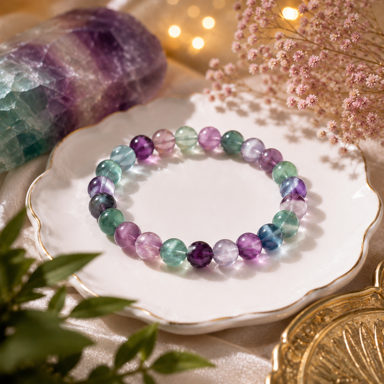Multi Fluorite Crystal Bracelet - Original Round | Traditionally Known as the Genius Stone