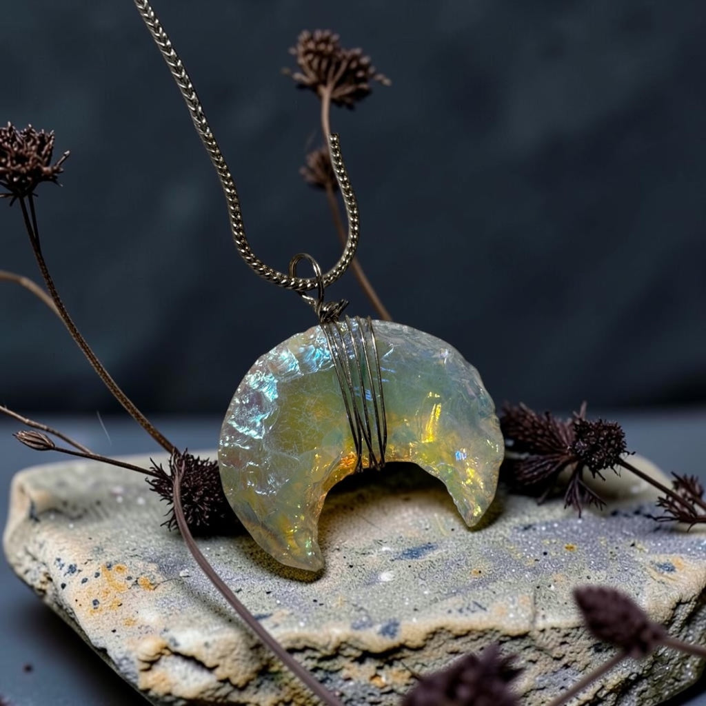Angel Aura Pendant - Crescent Moon Carved (5 pcs)