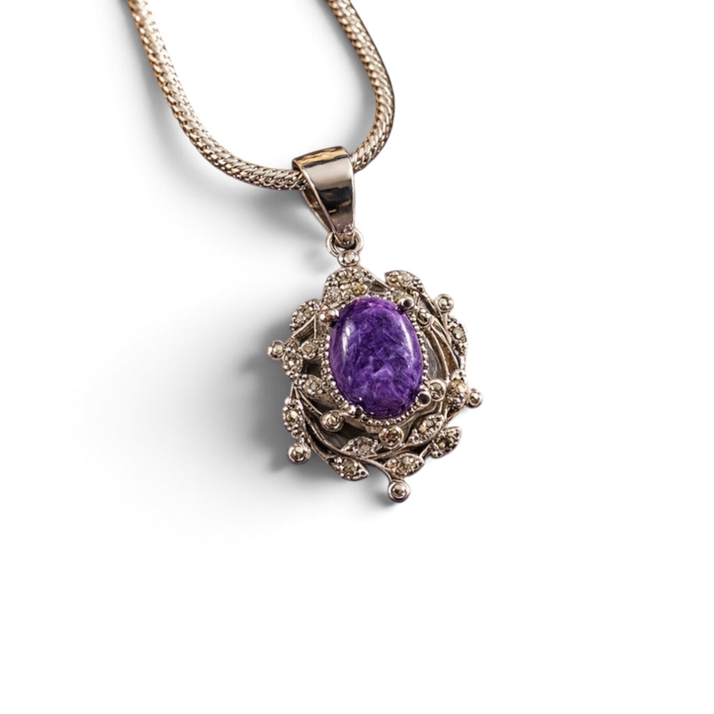 Charoite Pendant - Natural Stone & Ad Anti tarnish | Intuition