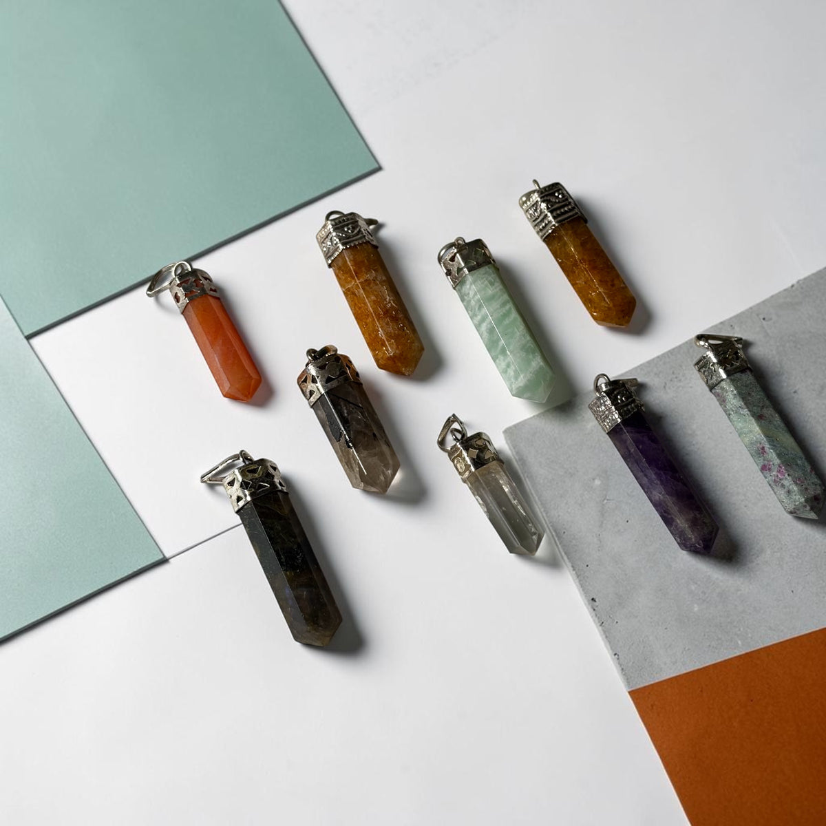 Crystals Pendant - Pencil Shape Natural Stones (9 pcs)
